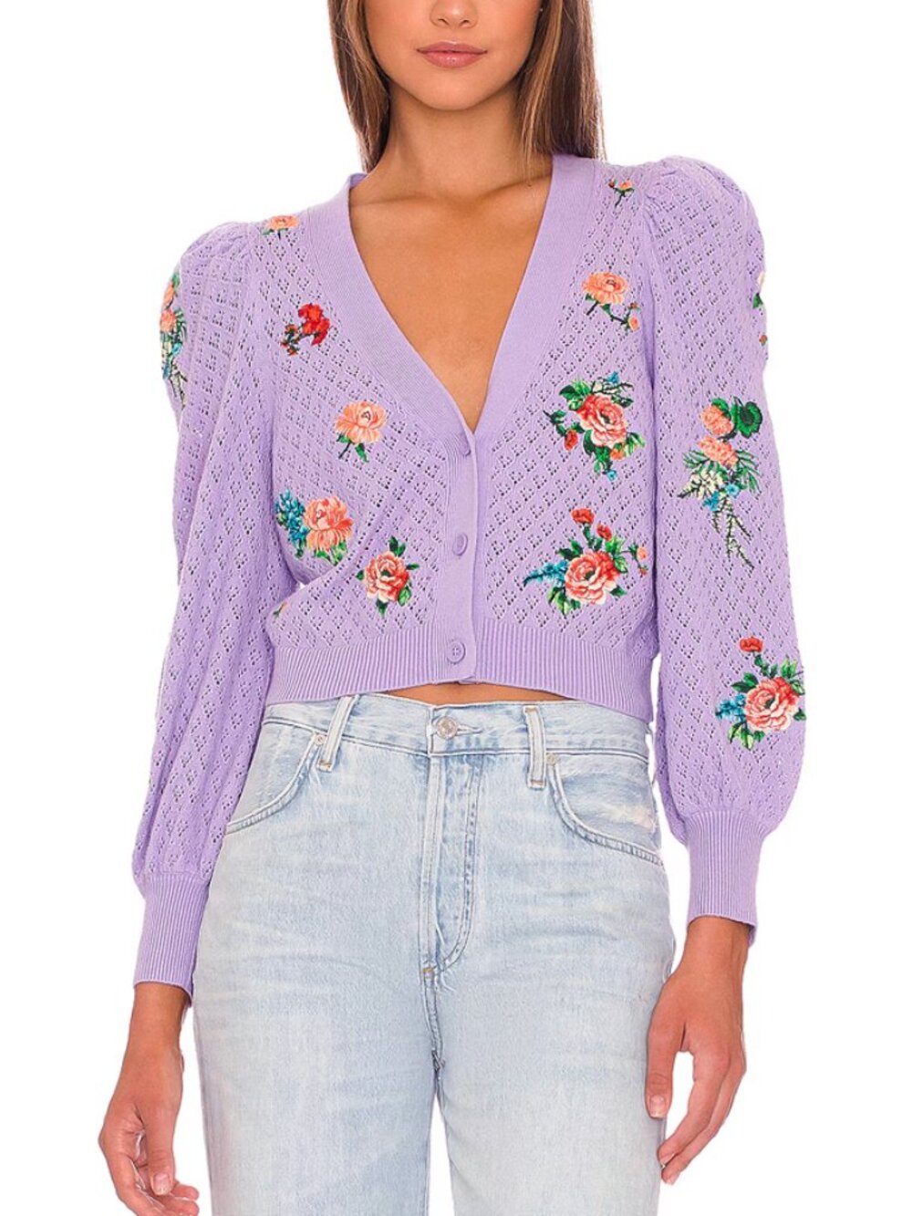 Alice + Olivia Morita Floral Embroidered Cardigan NWT Size M